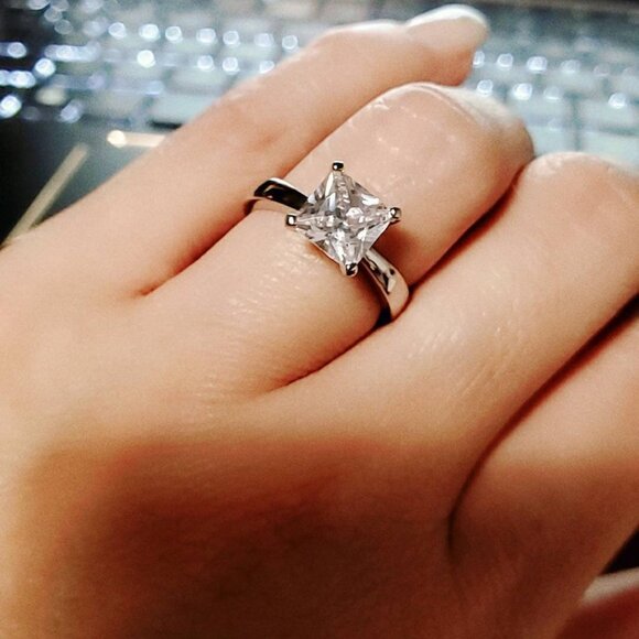 Princess Cut Engagement Ring,Solitaire Ring 1.96 Ct Carat Sterling Silver Bridal - Picture 2 of 8